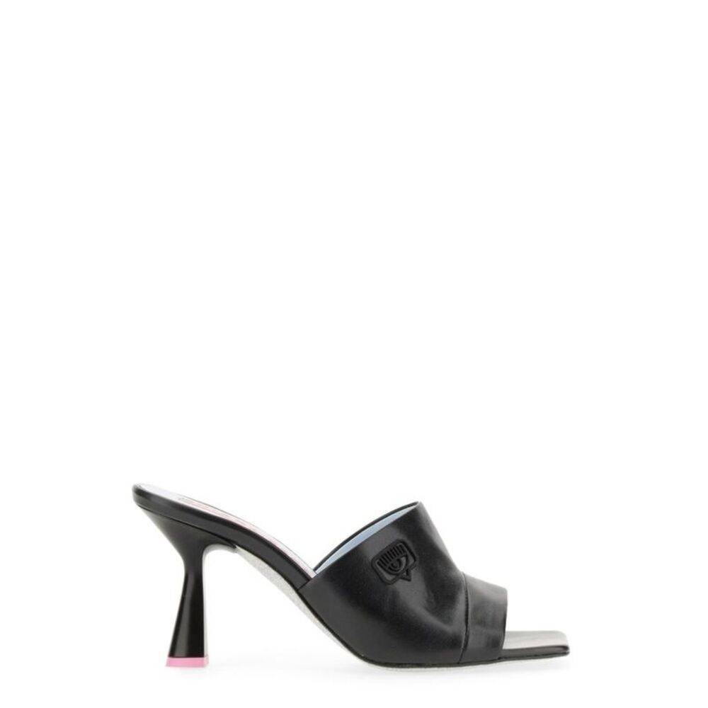 CHIARA FERRAGNI Logo Embellished Square Toe Mule Heels Women BLACK Pumps
